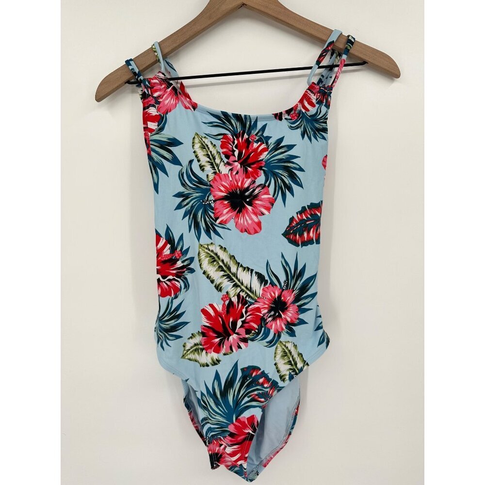 Kona Sol One Piece Floral Swimsuit Women Medium Blue Tropical Padded Bra